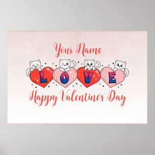 Cute Cats With Hearts, Bisexual Flag Colors Poster