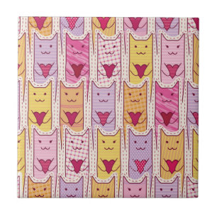 Cute Cats with Loving Hearts Ceramic Tile