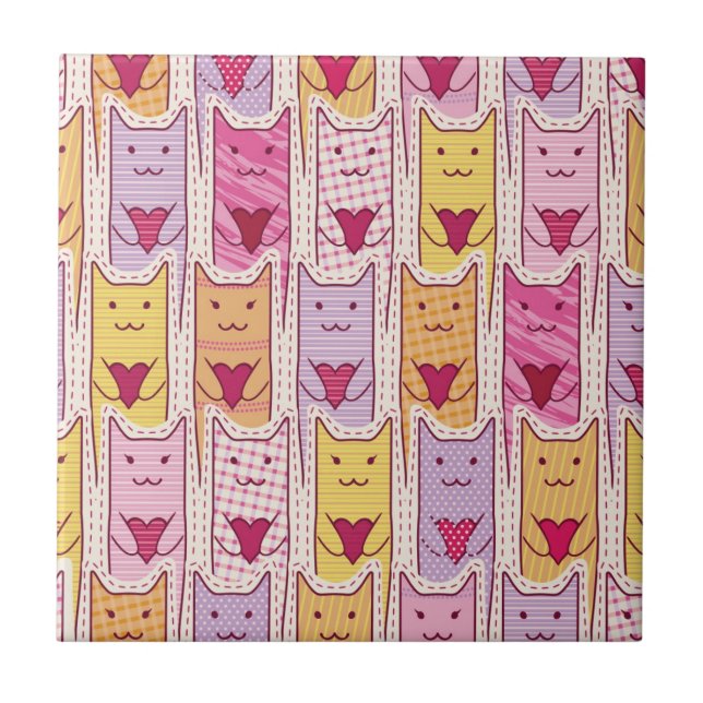 Cute Cats with Loving Hearts Ceramic Tile (Front)