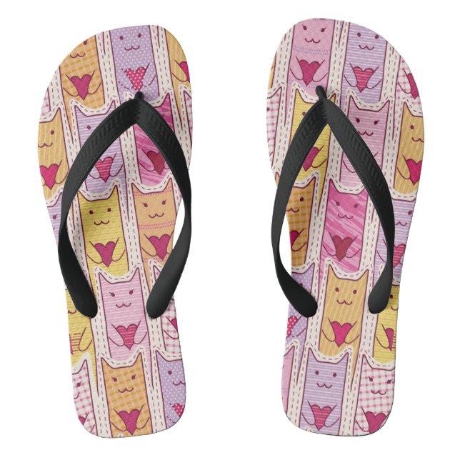 Cute Cats with Loving Hearts Thongs (Footbed)