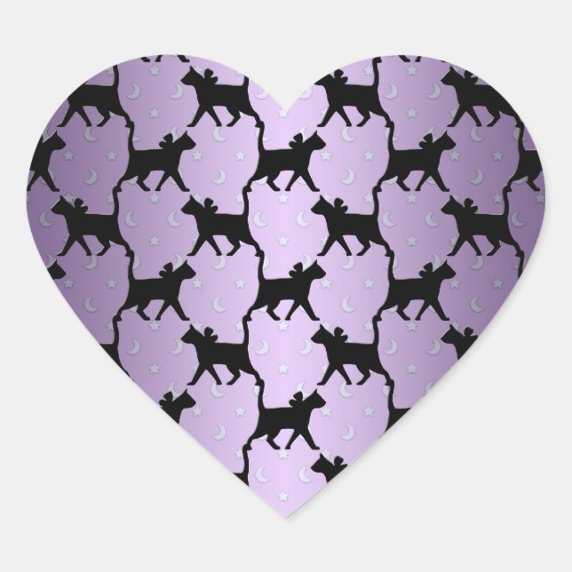 Cute Cats with Moons and Stars Pattern Heart Sticker (Front)