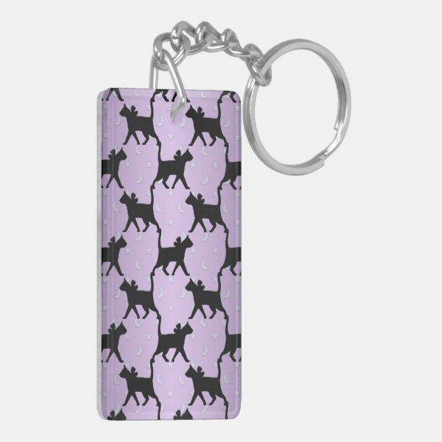 Cute Cats with Moons and Stars Pattern Key Ring (Back Left)