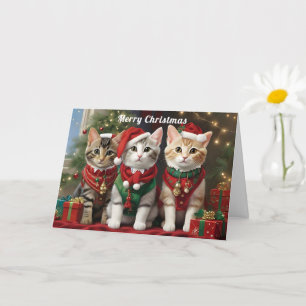 Cute Cats with Santa Hats Whimsical  Card