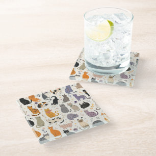 Cute Cats World: A Delightful and Colourful Artist Glass Coaster