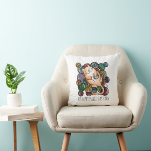 Cute Cat's Yarn Heaven Knitting Wool Knitters Cushion