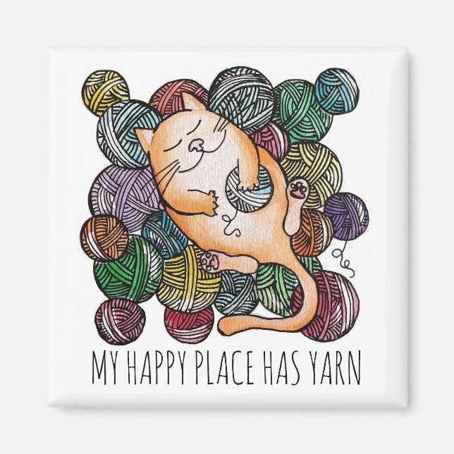 Cute Cat's Yarn Heaven Knitting Wool Knitters Magnet (Front)
