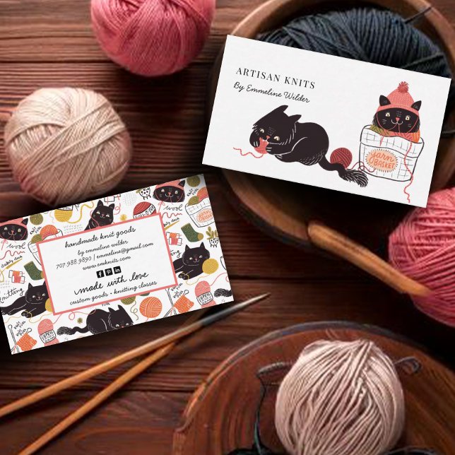 Cute Cats Yarn Knitting Goods Instruction Business Card (Creator Uploaded)
