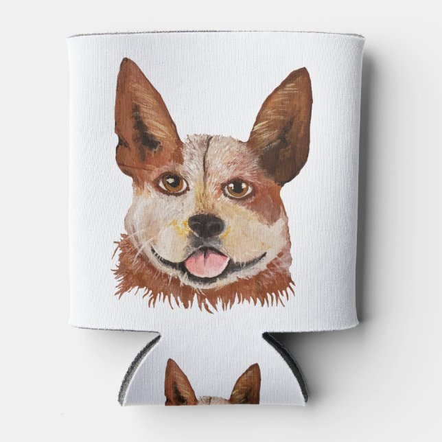 Cute Cattle Dog Red Heeler Portrait Painting Can Cooler (Front)