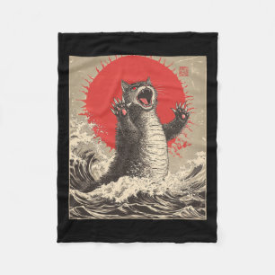 Cute Catzilla Cat Japanese Art Funny Cat Fleece Blanket