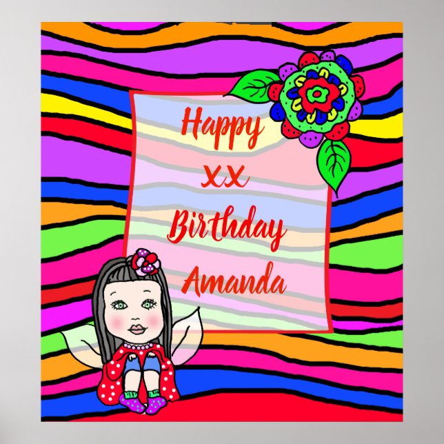 Cute Caucasian Fairy Girl Happy Birthday Poster (Front)
