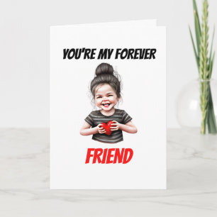 Cute caucasian girl brunette bun forever friend holiday card