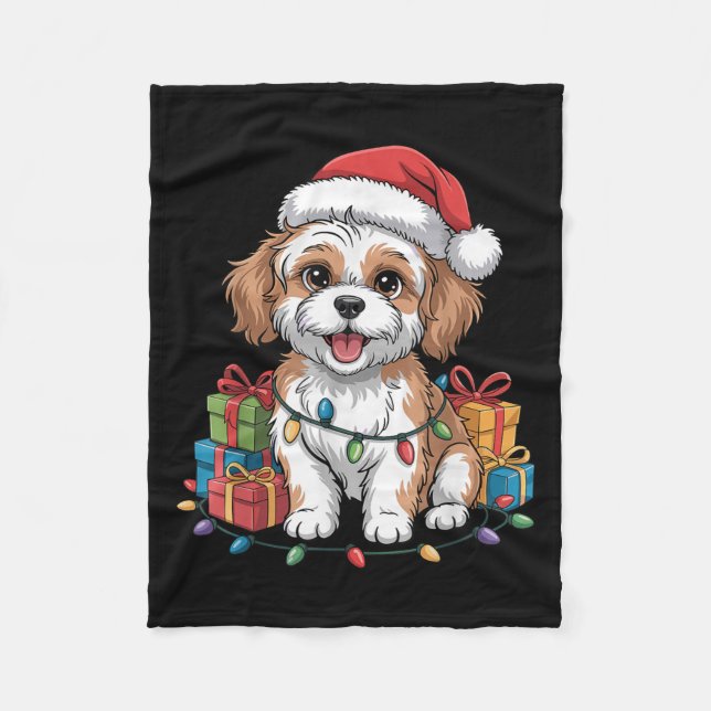 Cute Cavachon Christmas Xmas Design Funny Dog Love Fleece Blanket (Front)