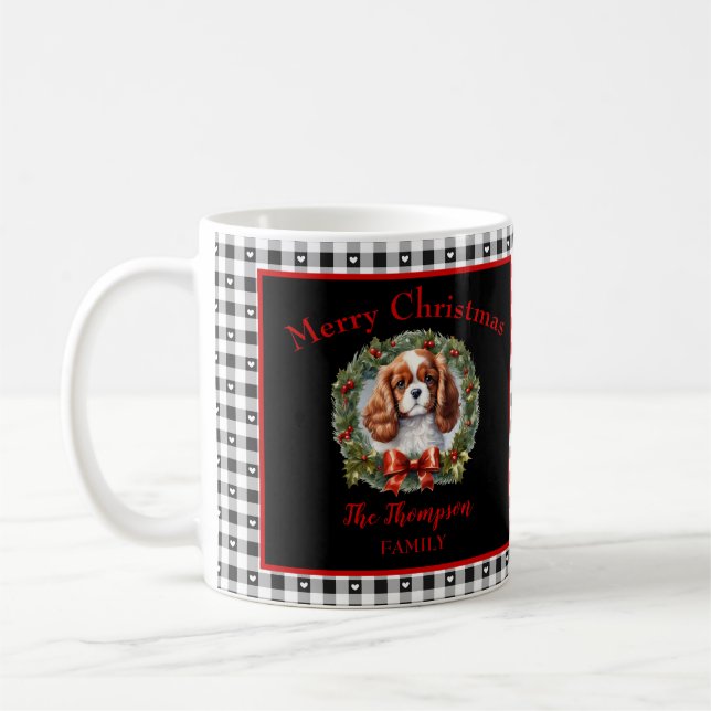 Cute Cavalier Charles Dog Name Gingham Christmas Coffee Mug (Left)