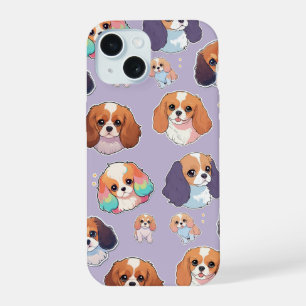 Cute Cavalier King Charles Pastel Pattern iPhone 15 Case