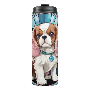 Cute Cavalier King Charles Pastel Stained Glass Thermal Tumbler