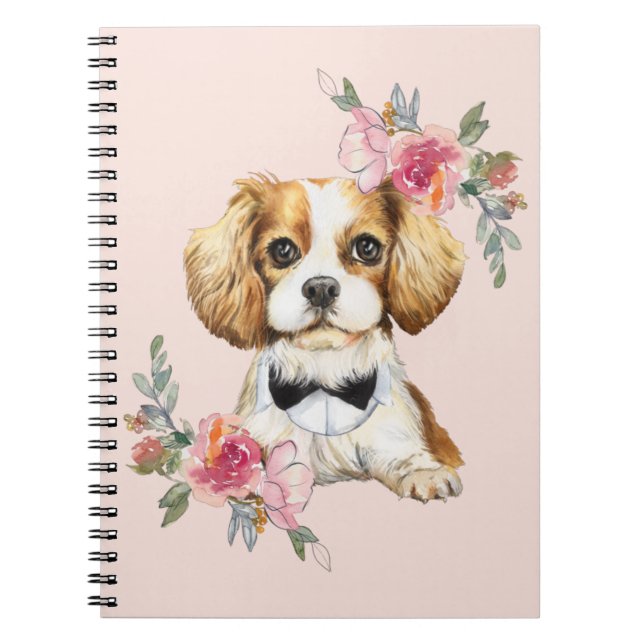 Cute Cavalier King Charles Puppy Watercolor Notebook (Front)