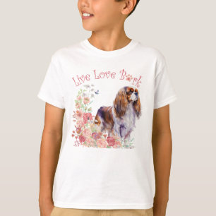 Cute Cavalier King Charles Spaniel Dog Floral T-Shirt