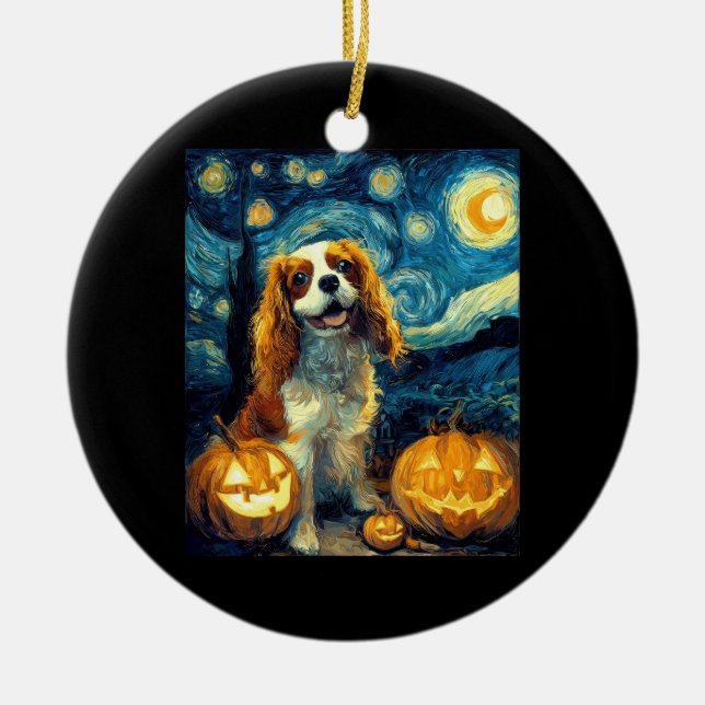 Cute Cavalier King Charles Spaniel Dog Halloween J Ceramic Ornament (Front)