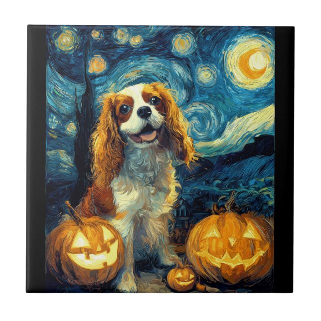 Cute Cavalier King Charles Spaniel Dog Halloween J Ceramic Tile (Front)