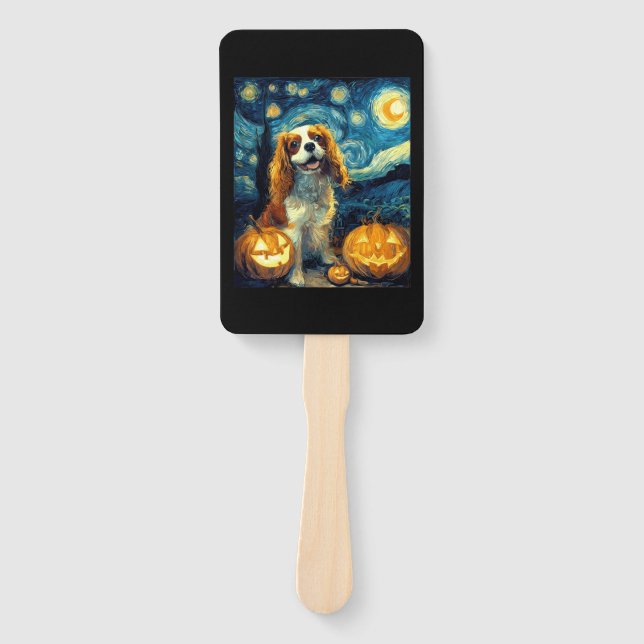 Cute Cavalier King Charles Spaniel Dog Halloween J Hand Fan (Front)