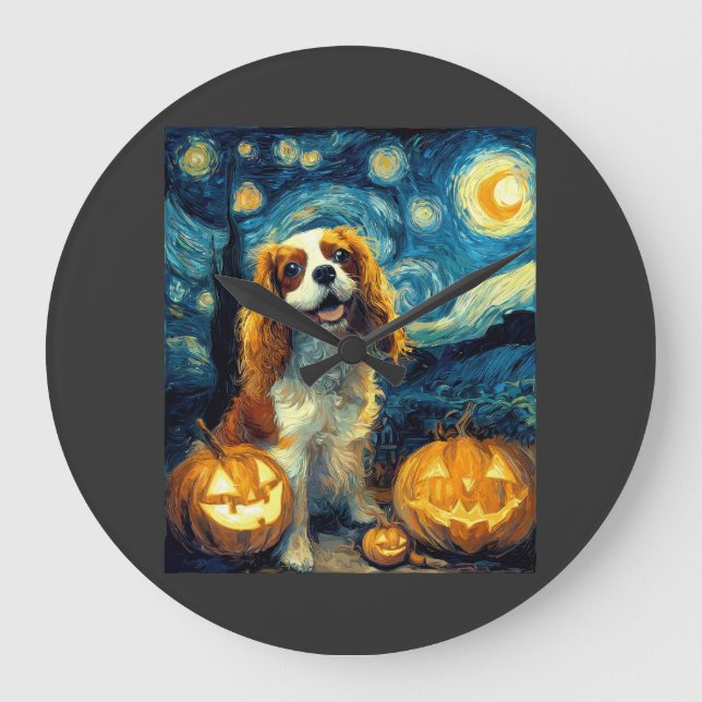Cute Cavalier King Charles Spaniel Dog Halloween J Large Clock (Front)
