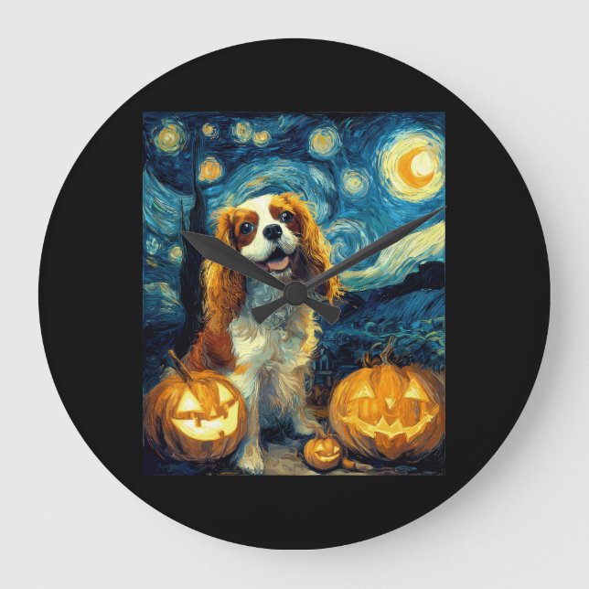 Cute Cavalier King Charles Spaniel Dog Halloween J Large Clock (Front)