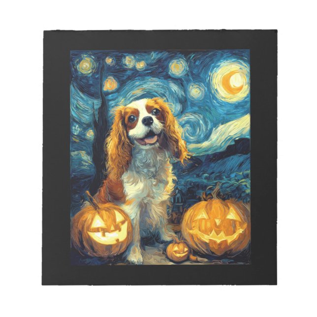 Cute Cavalier King Charles Spaniel Dog Halloween J Notepad (Front)