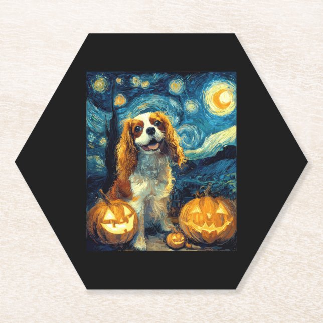 Cute Cavalier King Charles Spaniel Dog Halloween J Paper Coaster (Front)