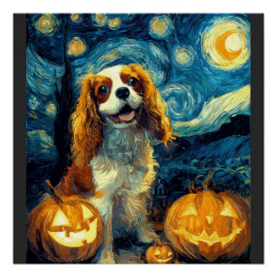 Cute Cavalier King Charles Spaniel Dog Halloween J Poster