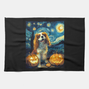 Cute Cavalier King Charles Spaniel Dog Halloween J Tea Towel