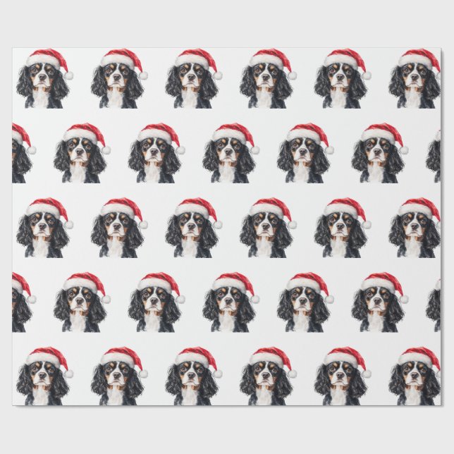 Cute Cavalier King Charles Spaniel with Santa Hat  Wrapping Paper (Flat)