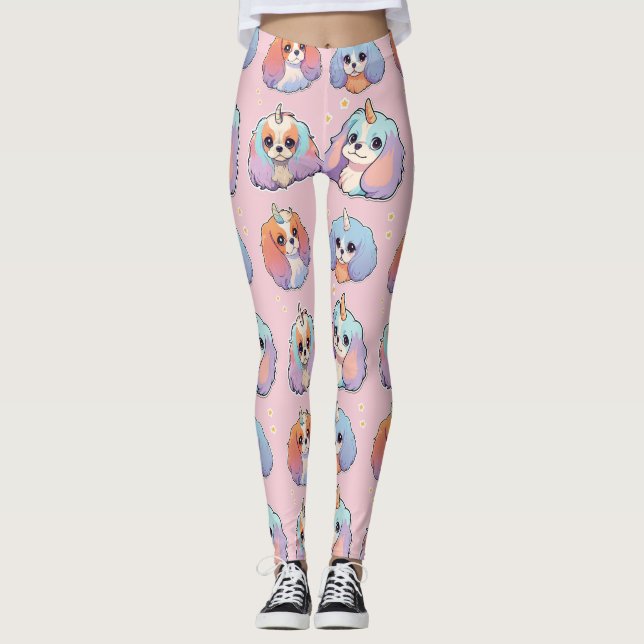 Cute Cavalier King Charles Unicorn Pastel Pattern Leggings (Front)