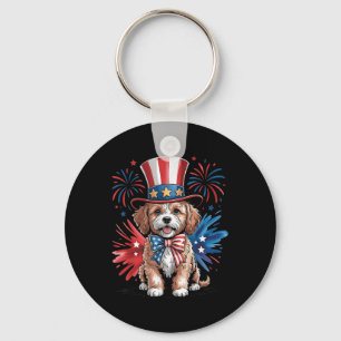 Cute Cavapoo Dog Patriotic Hat Independence Day 4t Key Ring