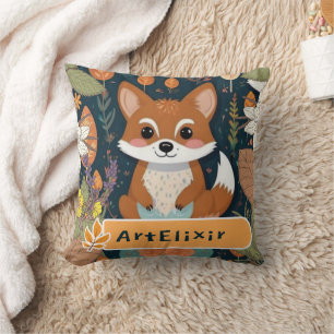 Cute Cayote Vintage Leaves Print Cushion