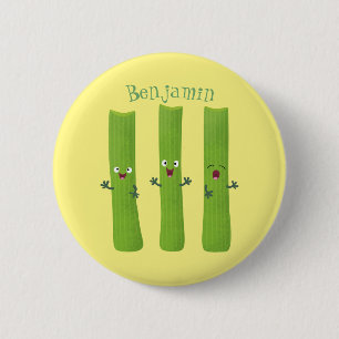Cute celery sticks trio cartoon vegetables 6 cm round badge