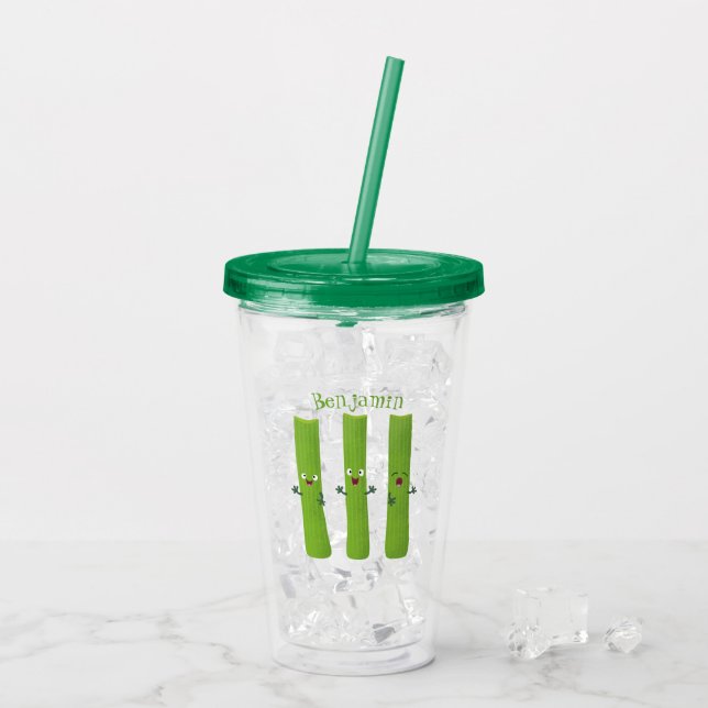 Cute celery sticks trio cartoon vegetables acrylic tumbler (Back Ice)