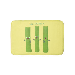 Cute celery sticks trio cartoon vegetables bath mat
