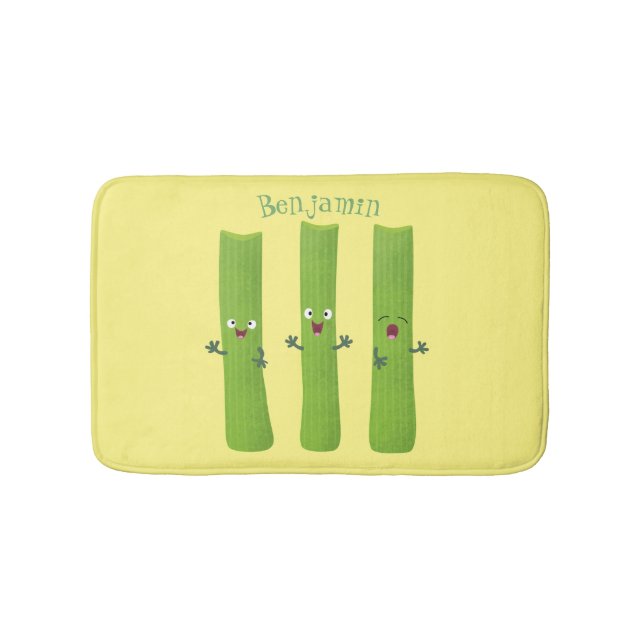 Cute celery sticks trio cartoon vegetables bath mat (Front)