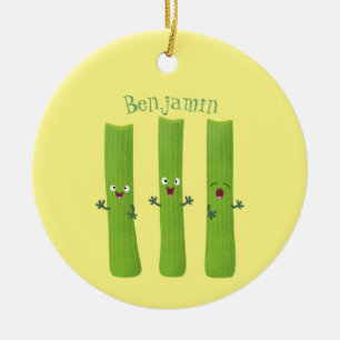 Cute celery sticks trio cartoon vegetables ceramic ornament