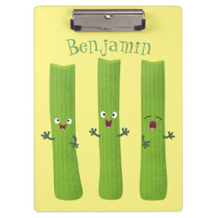 Cute celery sticks trio cartoon vegetables clipboard