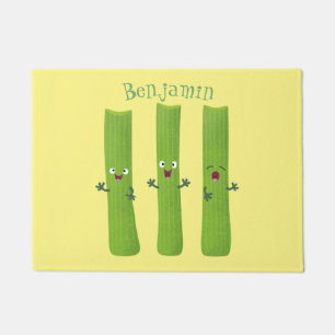 Cute celery sticks trio cartoon vegetables doormat
