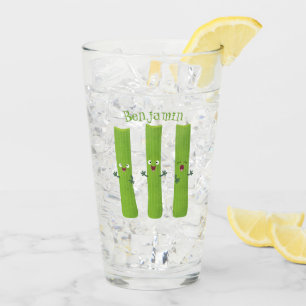 Cute celery sticks trio cartoon vegetables glass