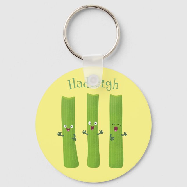 Cute celery sticks trio cartoon vegetables key ring (Front)