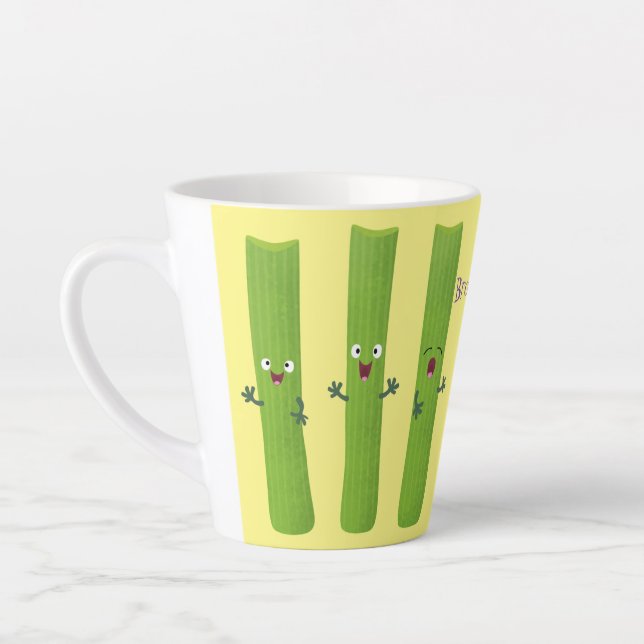 Cute celery sticks trio cartoon vegetables latte mug (Left)