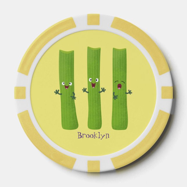 Cute celery sticks trio cartoon vegetables poker chips (Front)