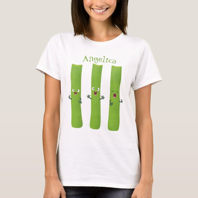 Cute celery sticks trio cartoon vegetables T-Shirt (Front)