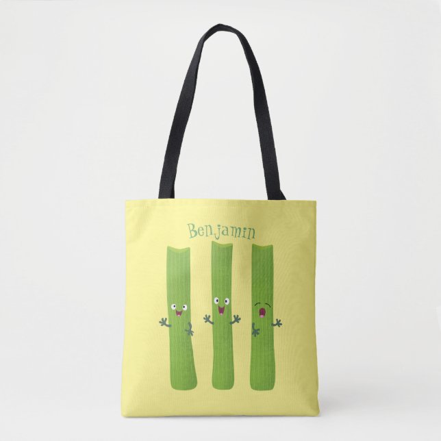 Cute celery sticks trio cartoon vegetables tote bag (Front)