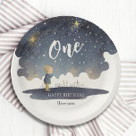 Cute Celestial Birthday Stars Watercolor Boy Paper Plate<br><div class="desc">Cute Celestial Birthday Stars Watercolor Boy Paper Party Plates features a cute watercolor of a little boy looking up at the stars. Perfect for baby boy,  kids first birthday party celebrations and baby showers. Designed by Evco Studio. For coordinating items view www.zazzle.com/store/evcostudio</div>