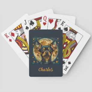 Cute Celestial Chihuahua with Moon and Stars Playing Cards