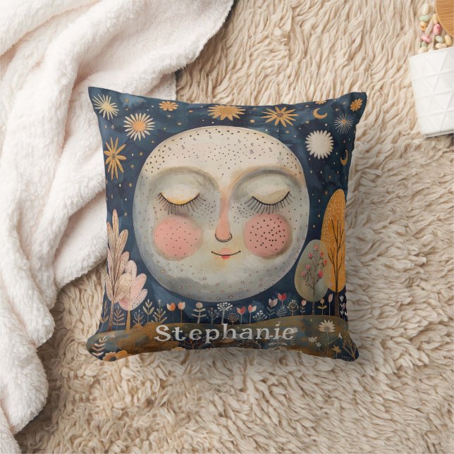Cute Celestial Moon Monogram Name Kids Simple  Cushion (Blanket)